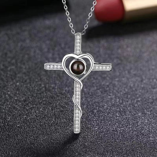 100 languages, I love you. Nano projection necklace for men and women, fashionable and simple cross necklace