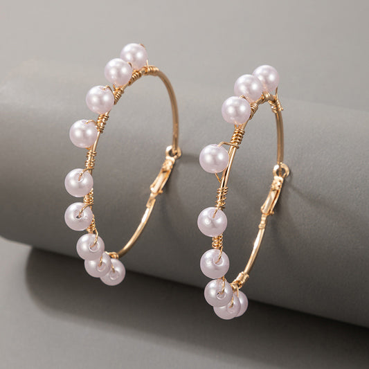 Light Luxury Fashion Earrings Pearl Inlaid Earrings Simple Geometric Earrings