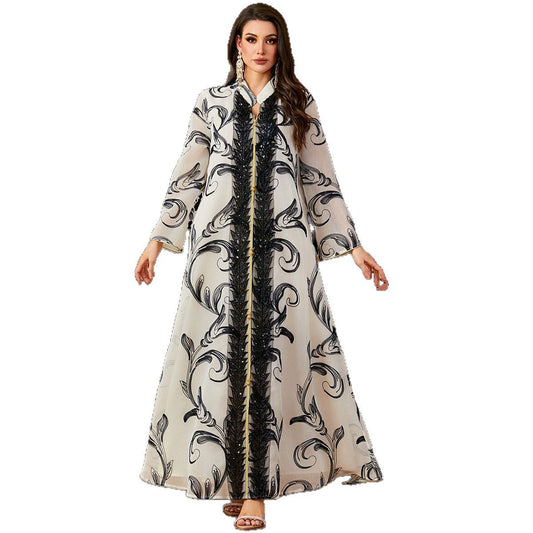 Elegant Embroidered Women's Abaya Long Sleeve Dress