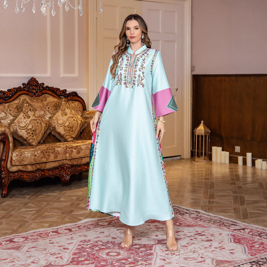 New Fashion Muslim Dress for Women with Rope EmbroideryDubai Style Long Robe