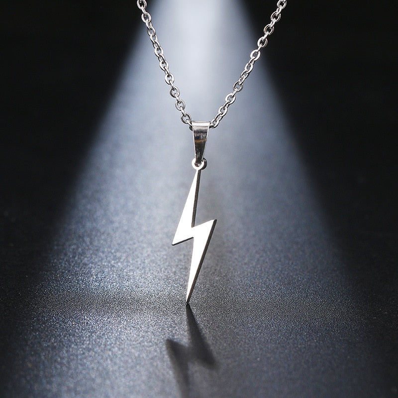 Stainless Steel Lightning Bolt Necklace Pendant for Women Men Scar Necklace