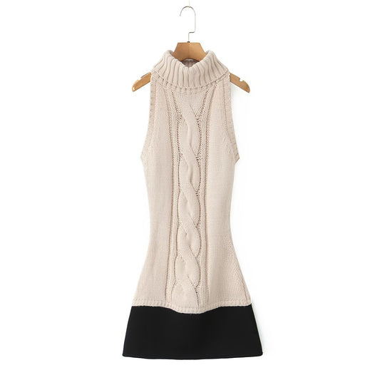 Street sleeveless patchwork knit dress