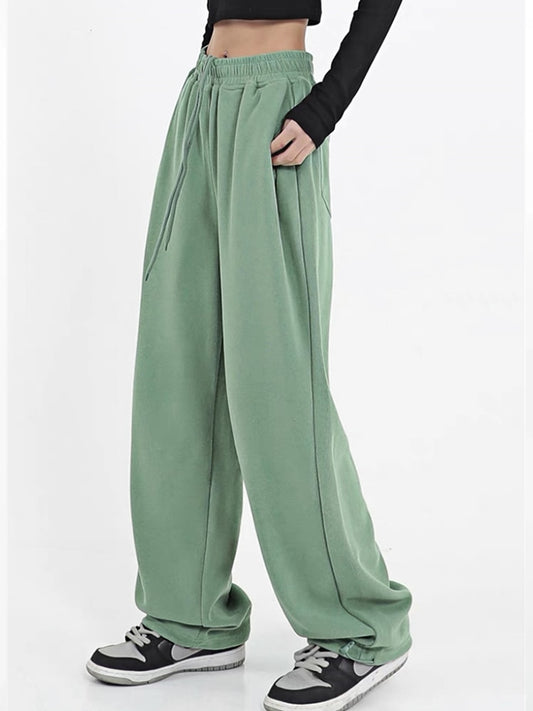 Women Solid Jogging Sweatpants Women Pants Baggy Sports Pants Chic High Waist Lace Up Folds Streetwear Casual Female Trousers