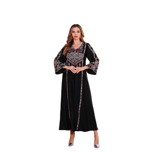 Elegant Muslim Dress Dubai Women's Embroidered Beaded Long Robe