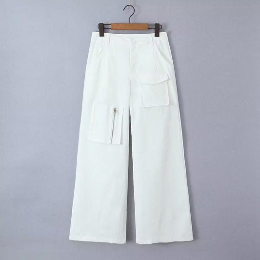 Low waist wide leg work pants for women