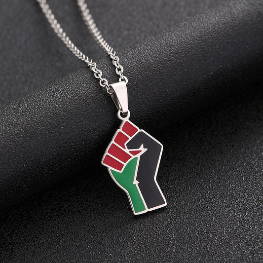 African Fist Symbol Pendant Necklace for Men and Women Geometric Titanium Steel Couple Necklace Fashion Jewelry