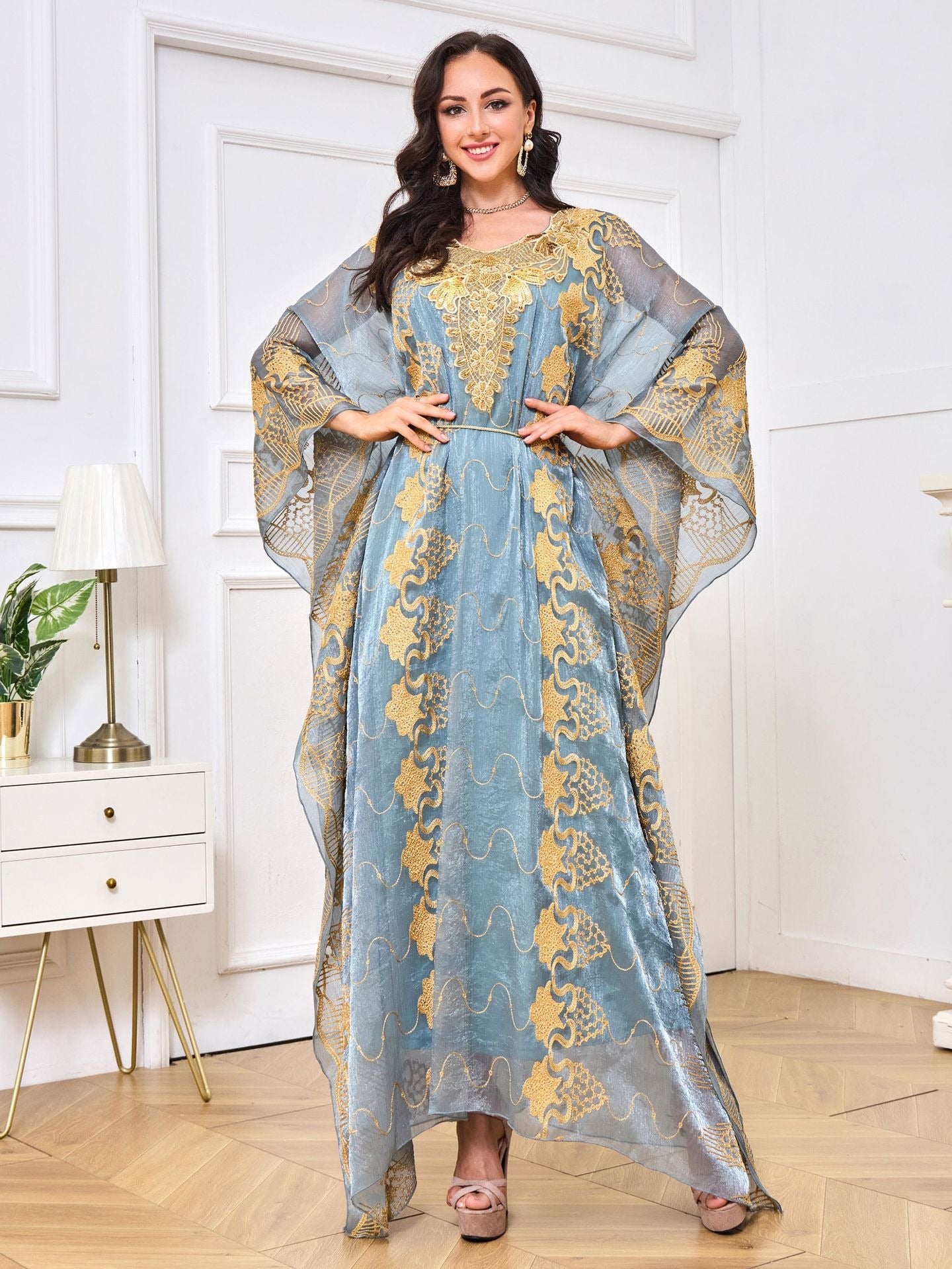 Moroccan Muslim Robe Embroidered Beaded Dinner Two Piece Set Dress