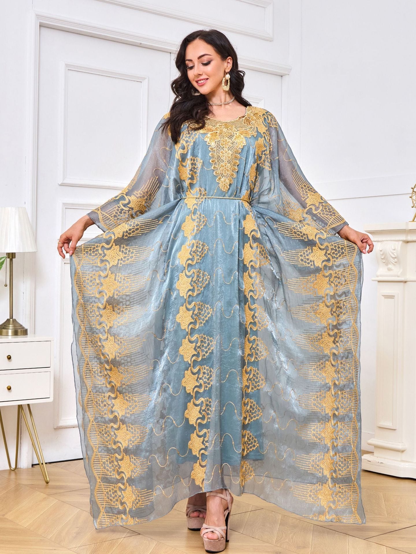 Moroccan Muslim Robe Embroidered Beaded Dinner Two Piece Set Dress
