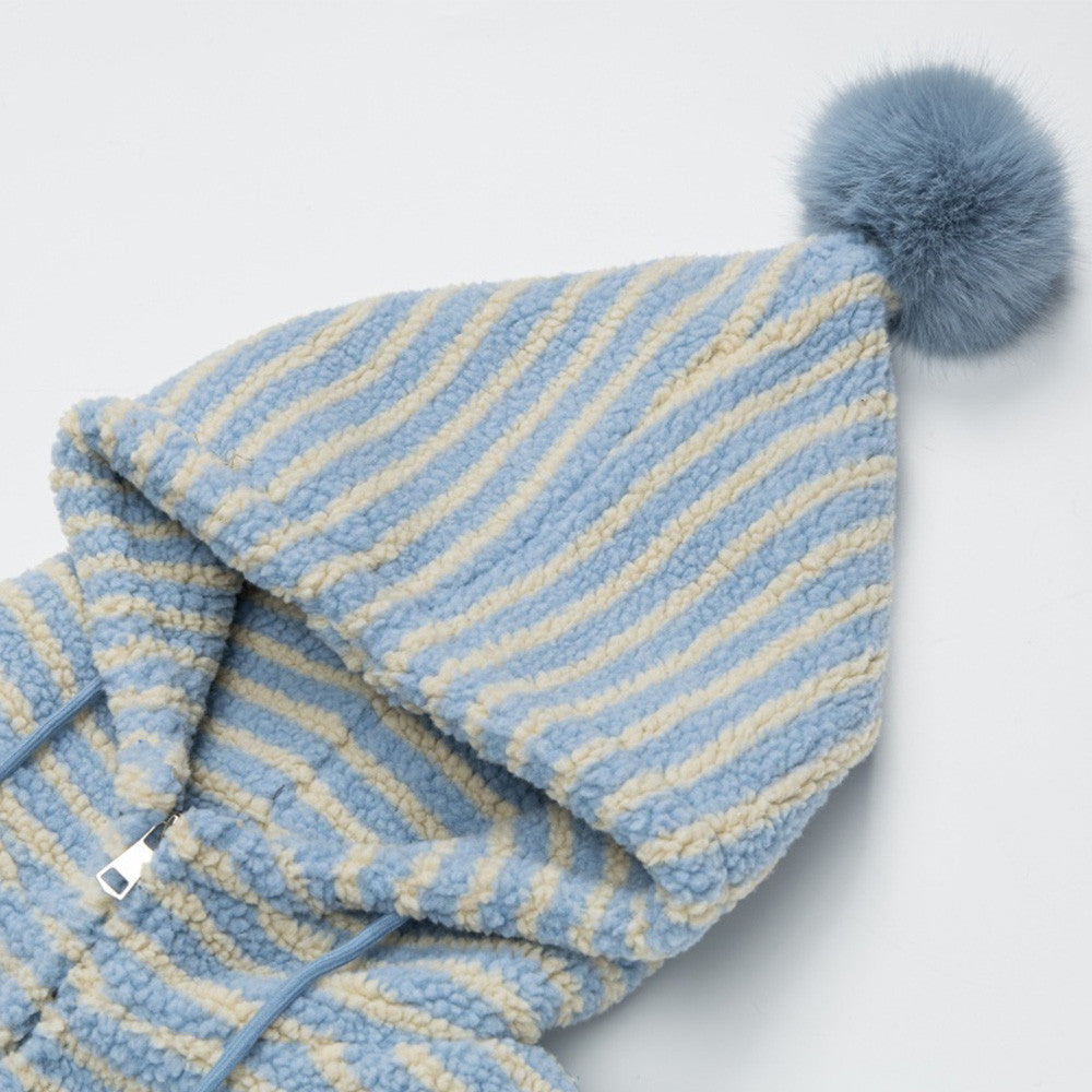 Striped lambskin hood