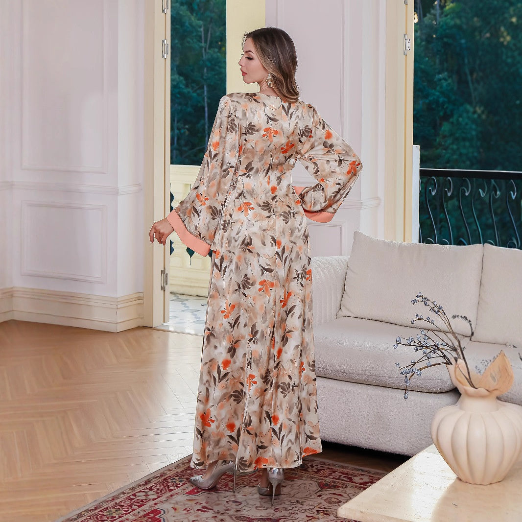 Muslim Printed Long Robe Loose Abaya Middle East Saudi Dubai Long Dress
