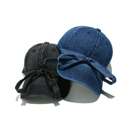 Washed Bow Denim Baseball Cap
