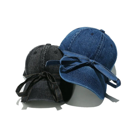 Washed Bow Denim Baseball Cap