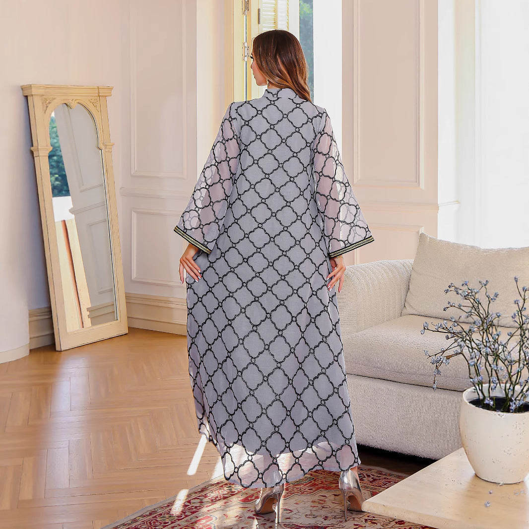 Women's Elegant Dress Middle Eastern Clothing Embroidered Long Robe Muslim Women's Large Robe