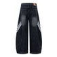 Retro Street Washed Three-Stripe Deconstructed Wide-Leg Jeans