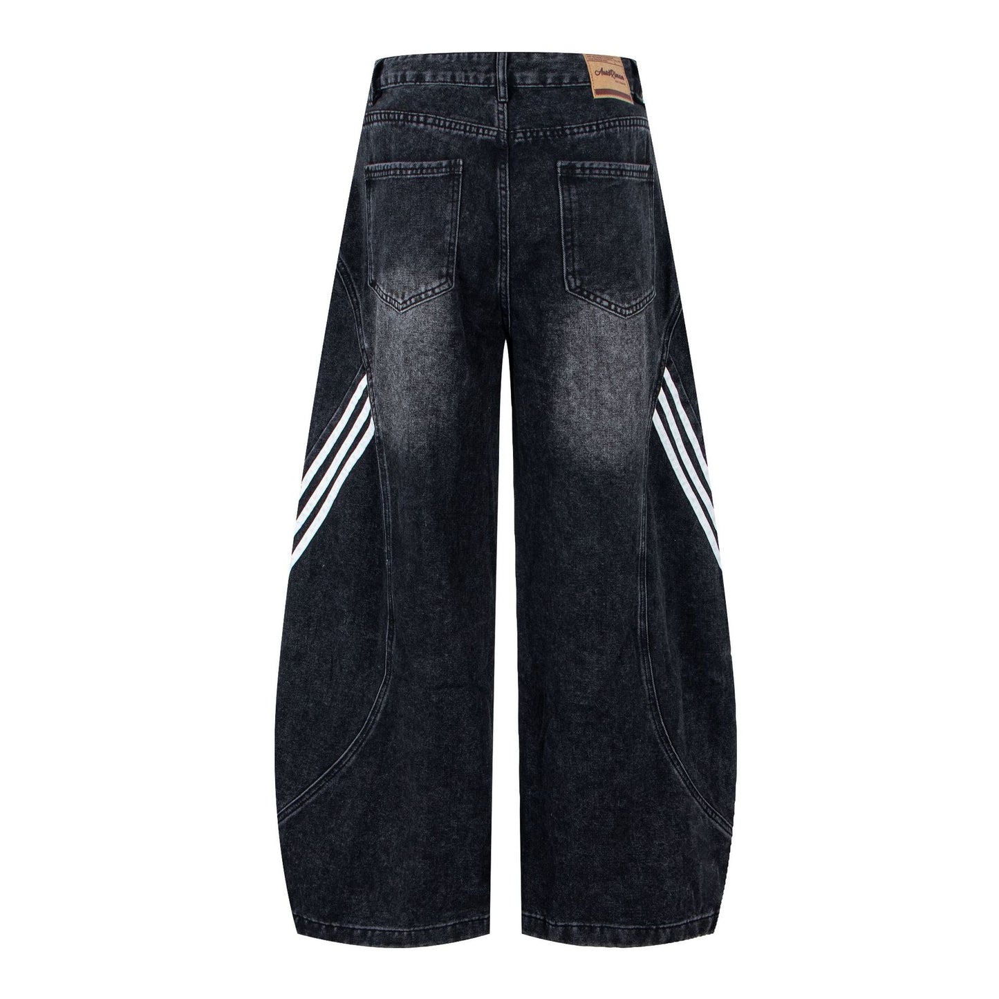 Retro Street Washed Three-Stripe Deconstructed Wide-Leg Jeans