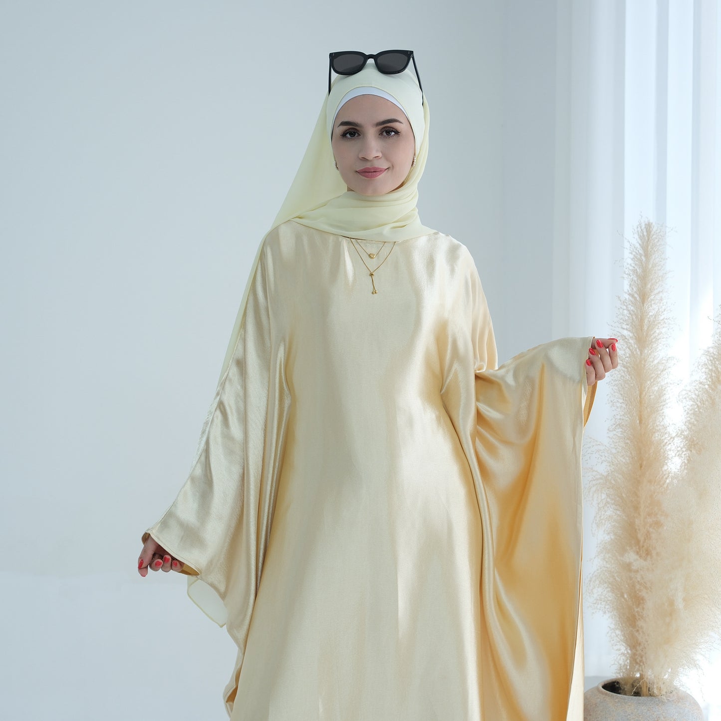 Shiny Lemon Yellow Dress Abaya