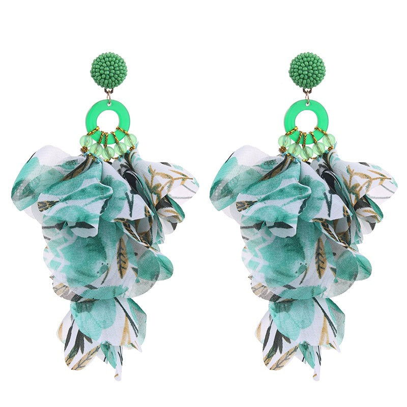 Handmade fabric floral earrings for women's long style earrings and earrings