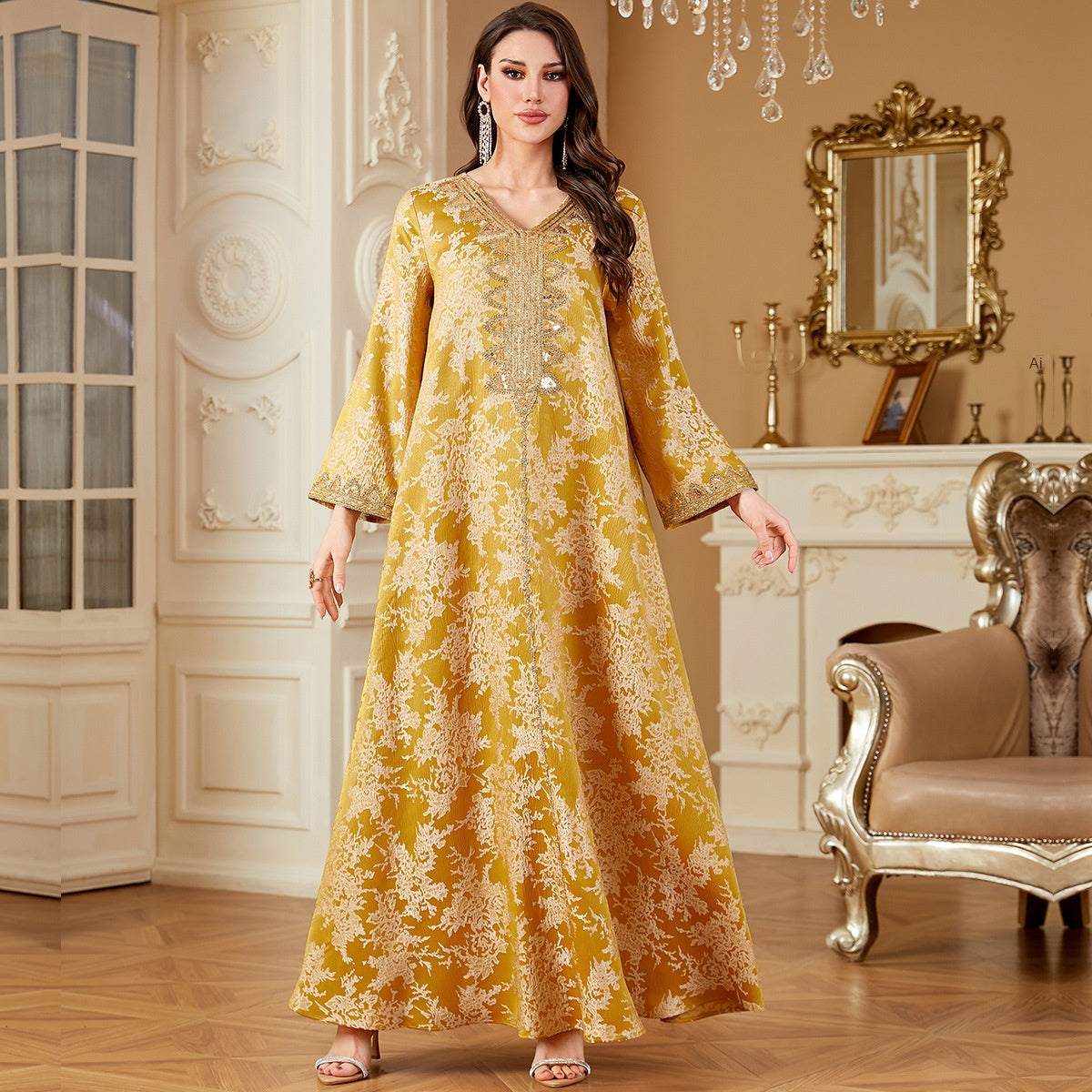 Women's Muslim Long Dress Beaded