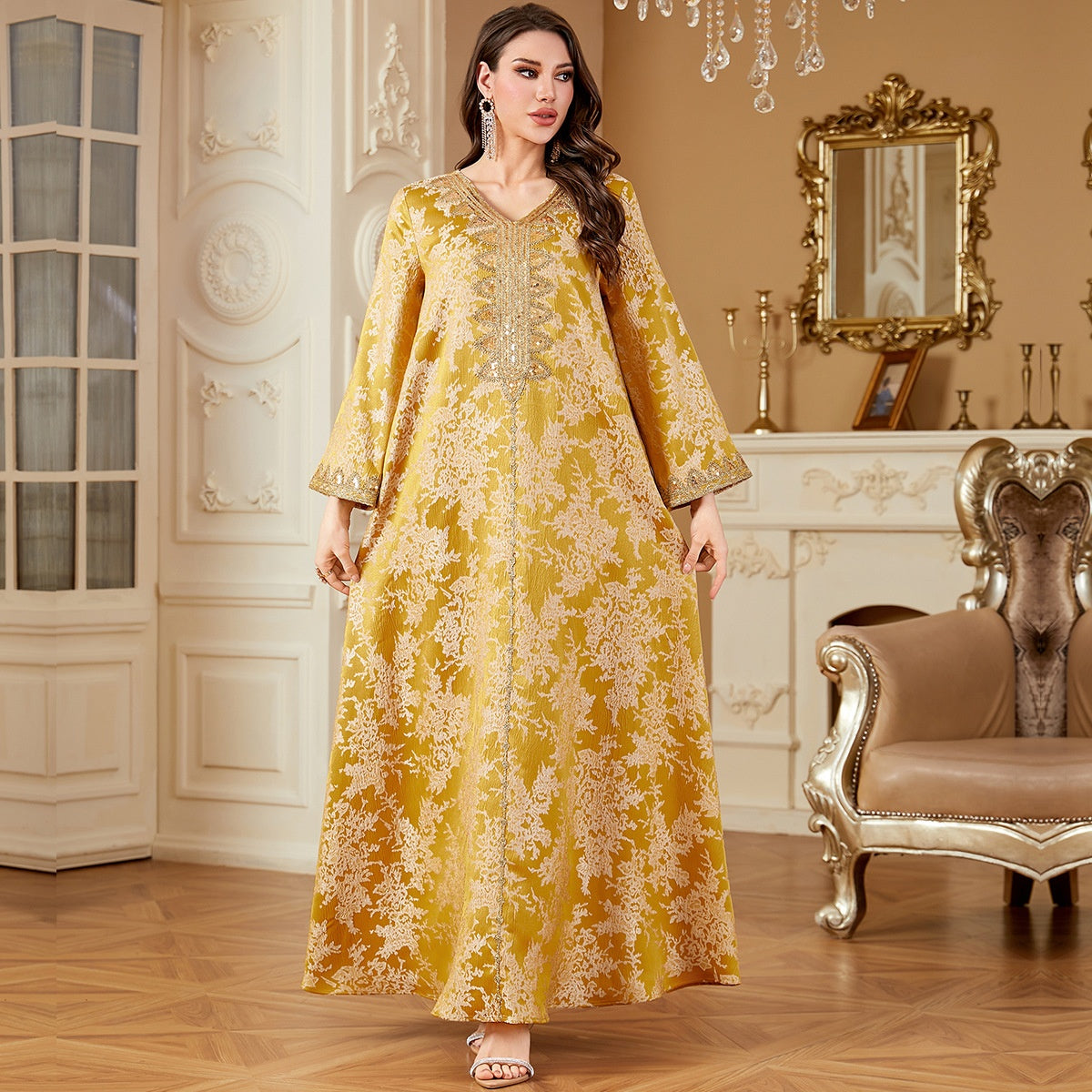 Women's Muslim Long Dress Beaded