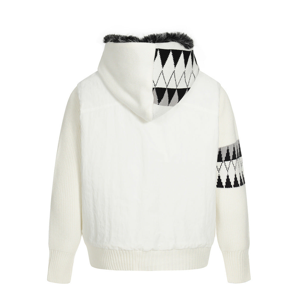 Street Style Men's Cotton Coat with Hood and Fur Collar, Patchwork Design, Loose Fit, Trendy Casual Outerwear for Men