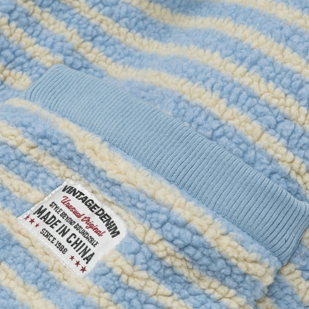 Striped lambskin hood