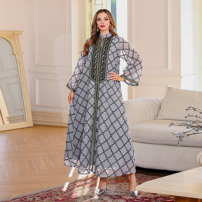 Women's Elegant Dress Middle Eastern Clothing Embroidered Long Robe Muslim Women's Large Robe
