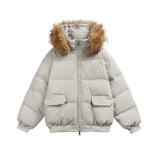Parka Coat with Hood and Fur Collar Thickened Warm Winter Jacket for Men and Women