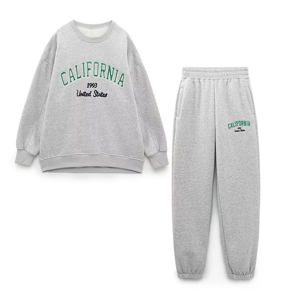 Text embroidered hoodie+jogging pants