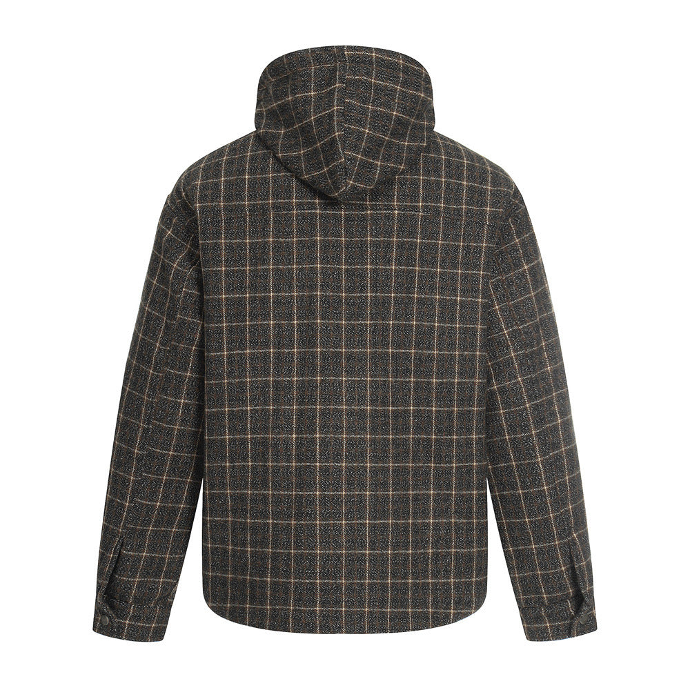 Vintage Men's Cotton Coat with Hood, Plaid, Drawstring, Casual Loose Fit, Fashionable Outerwear for Men