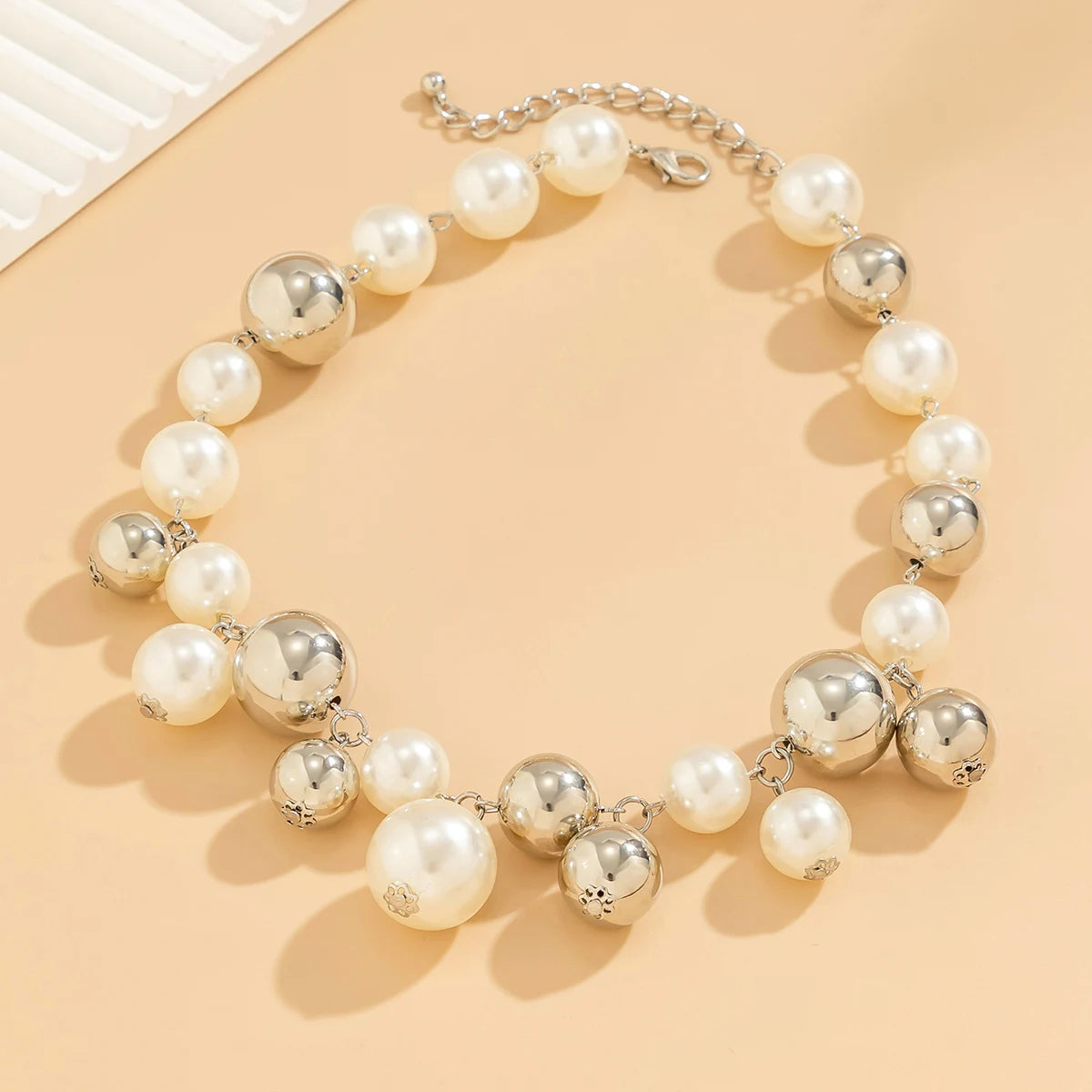 Trendy Imitation Pearl CCB Beaded Necklace for Women Chunky Neck Chain Collar