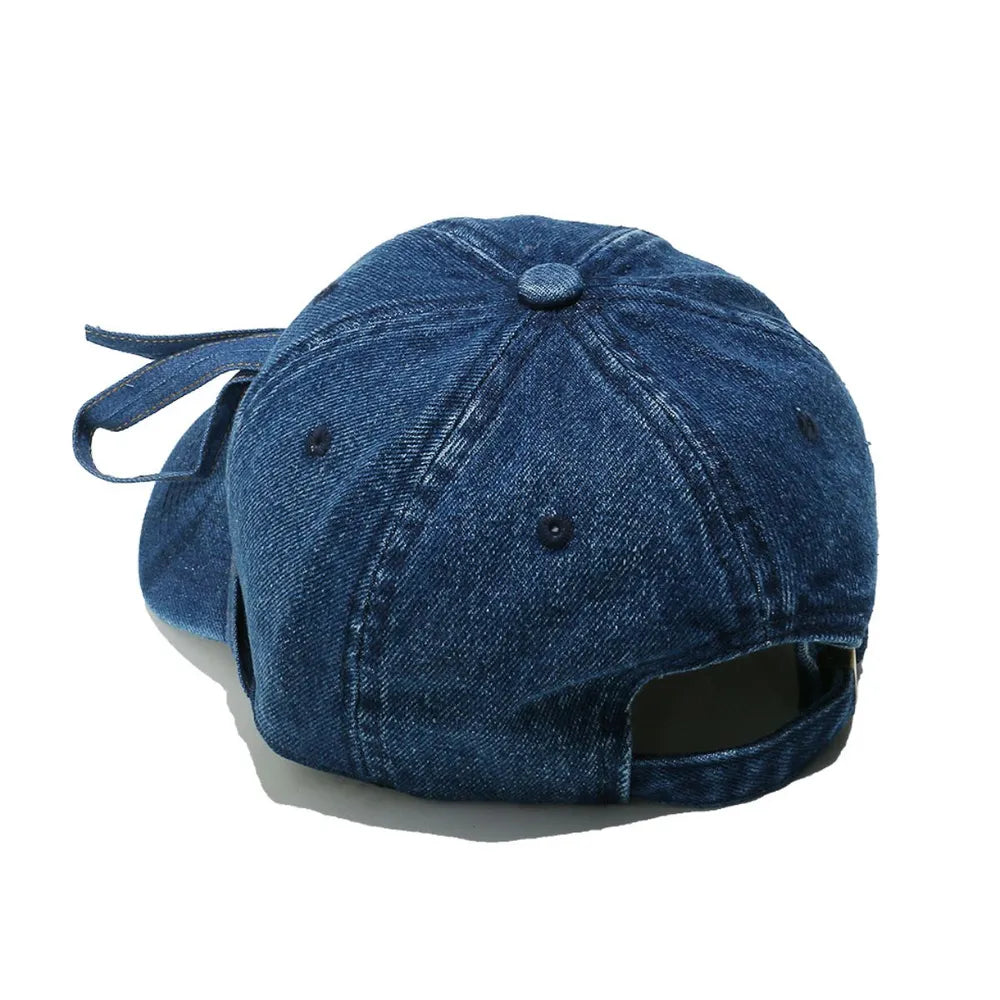 Washed Bow Denim Baseball Cap