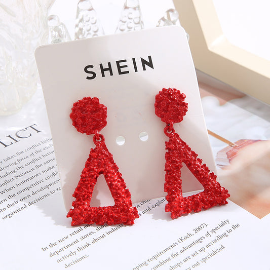 Earrings Triangular Alloy Embossed Flower Earrings European And American Fashion Earrings