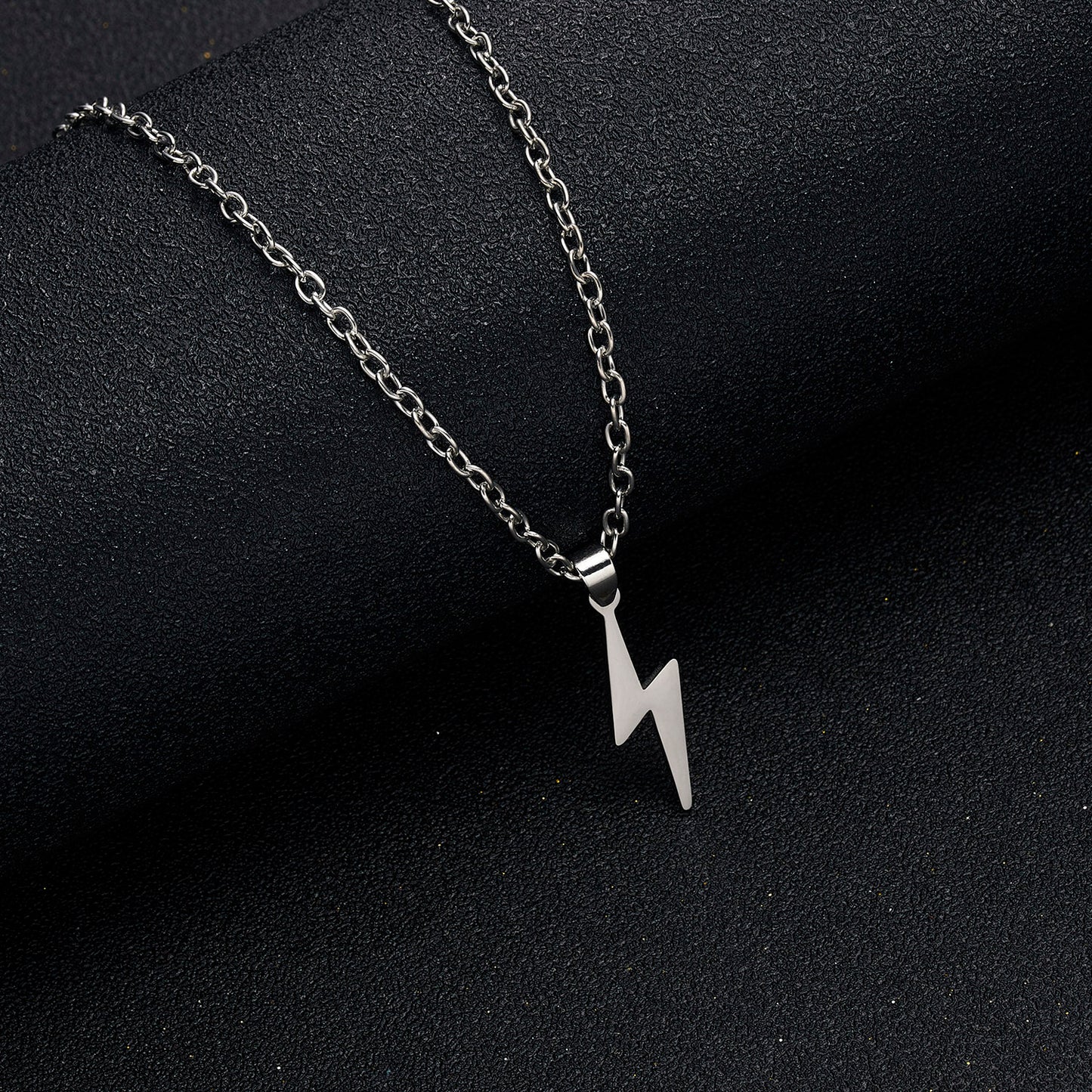 Rinhoo Stainless Steel Necklace For Women Men Long Chain Small Lightning Pendant Necklace Party Ornament Jewelry Gift
