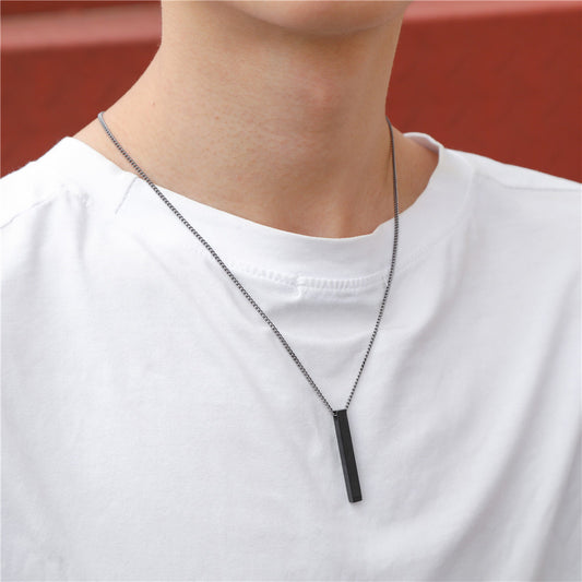 Classic Rectangle Pendant Necklace men Stainless Steel Black color Cuban Chain Necklace For Men Jewelry Gift