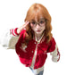 Street Style Red Embroidered Baseball Jacket for Women