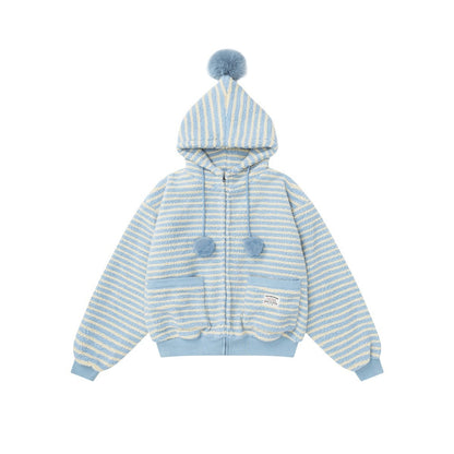 Striped lambskin hood