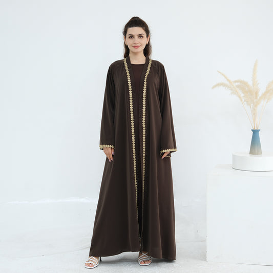 Loriya Spring and Summer Stylish Loose Embroidered Open Cardigan Abaya