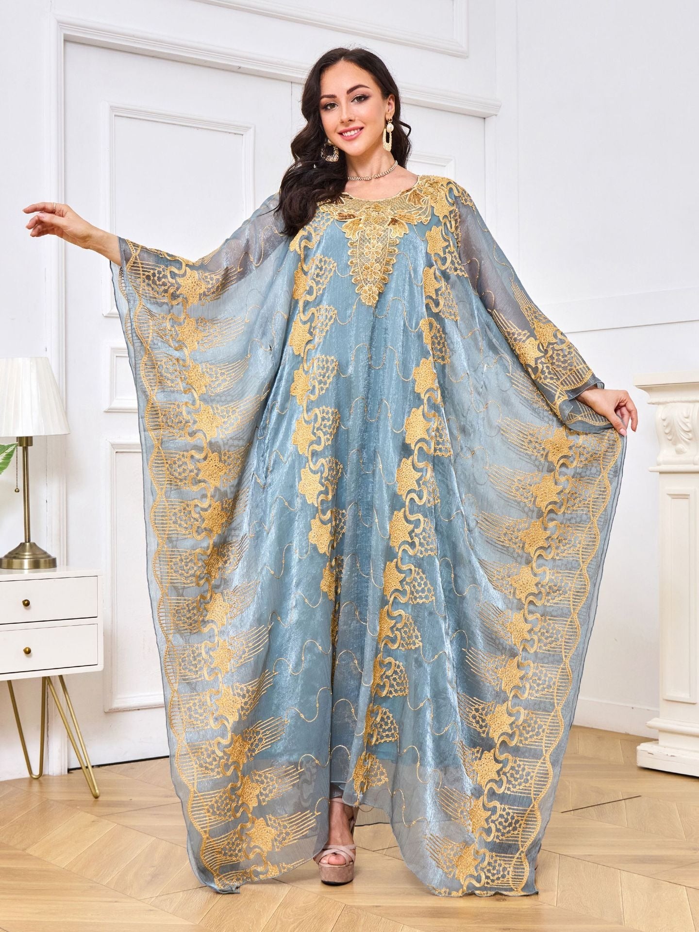 Moroccan Muslim Robe Embroidered Beaded Dinner Two Piece Set Dress