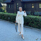 Arab Women's Wrinkled Long Sleeve Belted Shirt Loose Long Casual Set