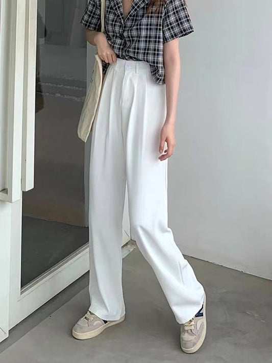 Spring and Autumn Sporty Pants, Loose Casual Drape Wide-Leg Pants for Women Length Floor-Length Trousers High-Waisted Suit-Style Pants for Women