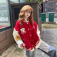 Street Style Red Embroidered Baseball Jacket for Women