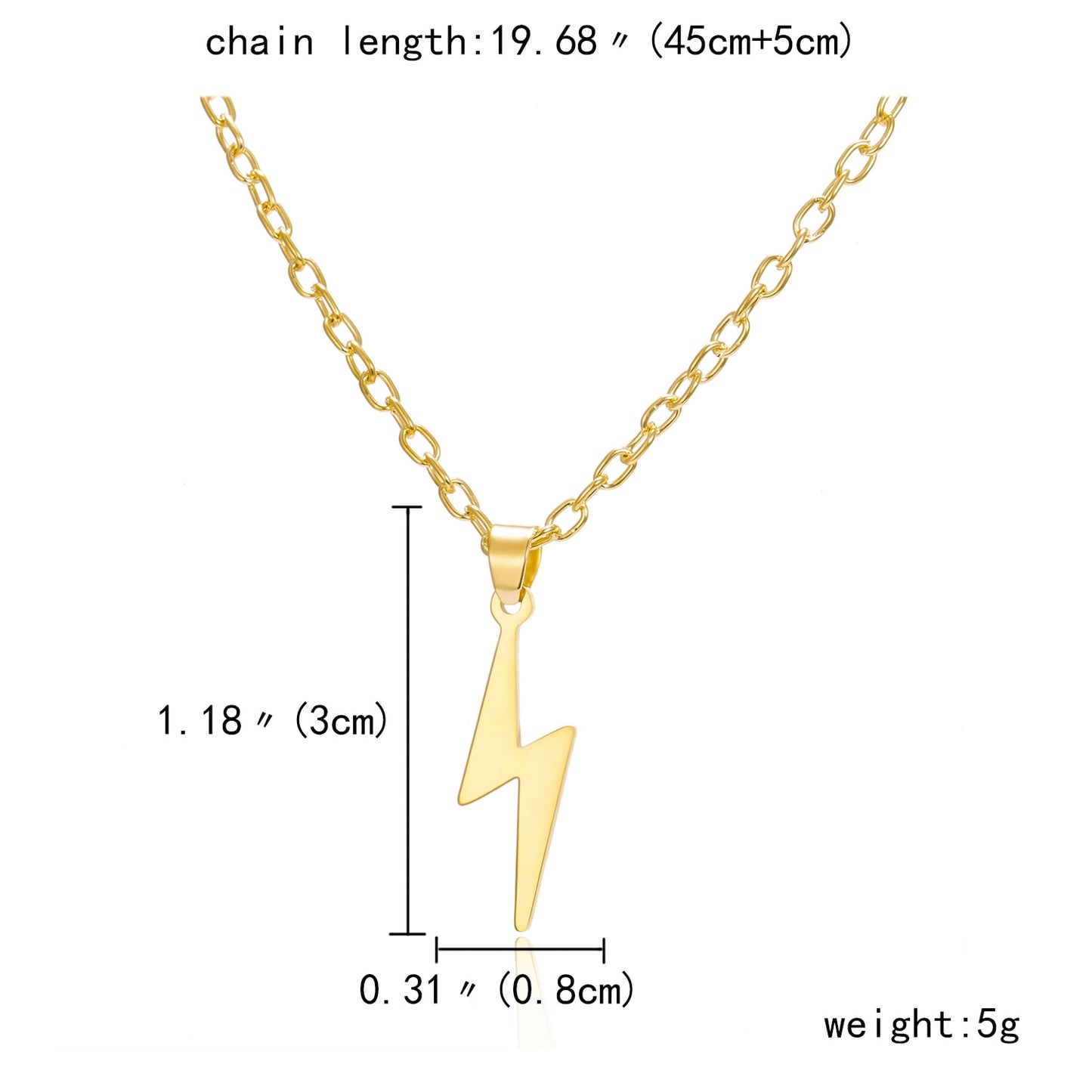 Rinhoo Stainless Steel Necklace For Women Men Long Chain Small Lightning Pendant Necklace Party Ornament Jewelry Gift
