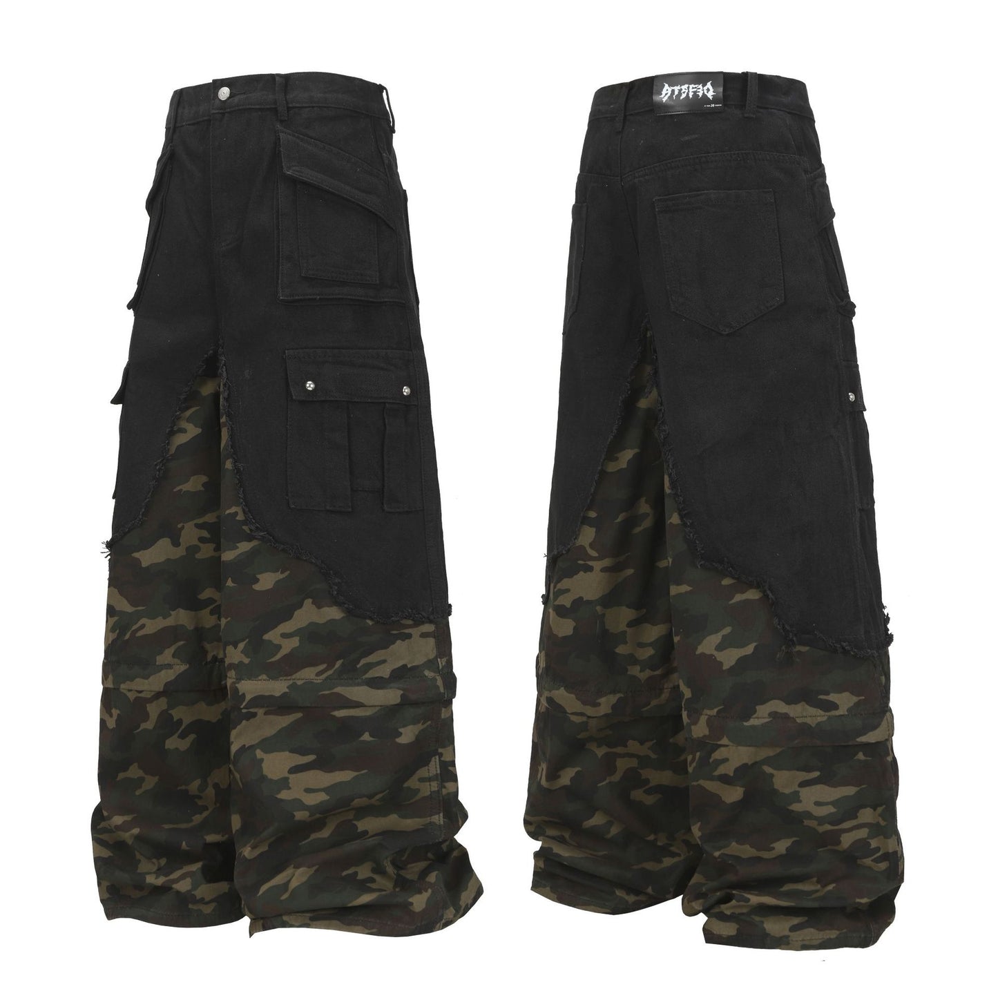 Fake two jeans baggy wide leg pants