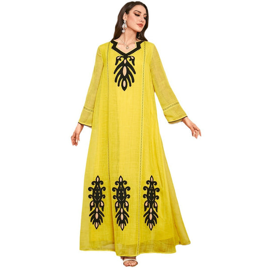 Muslim Long Robe Women Embroidered Long Sleeve Dress