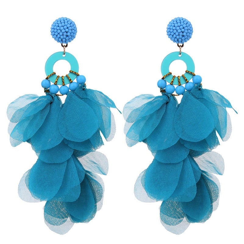 Handmade fabric floral earrings for women's long style earrings and earrings