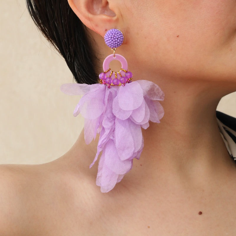 Handmade fabric floral earrings for women's long style earrings and earrings