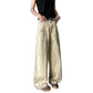 Embroidered denim pants men's wide leg pants