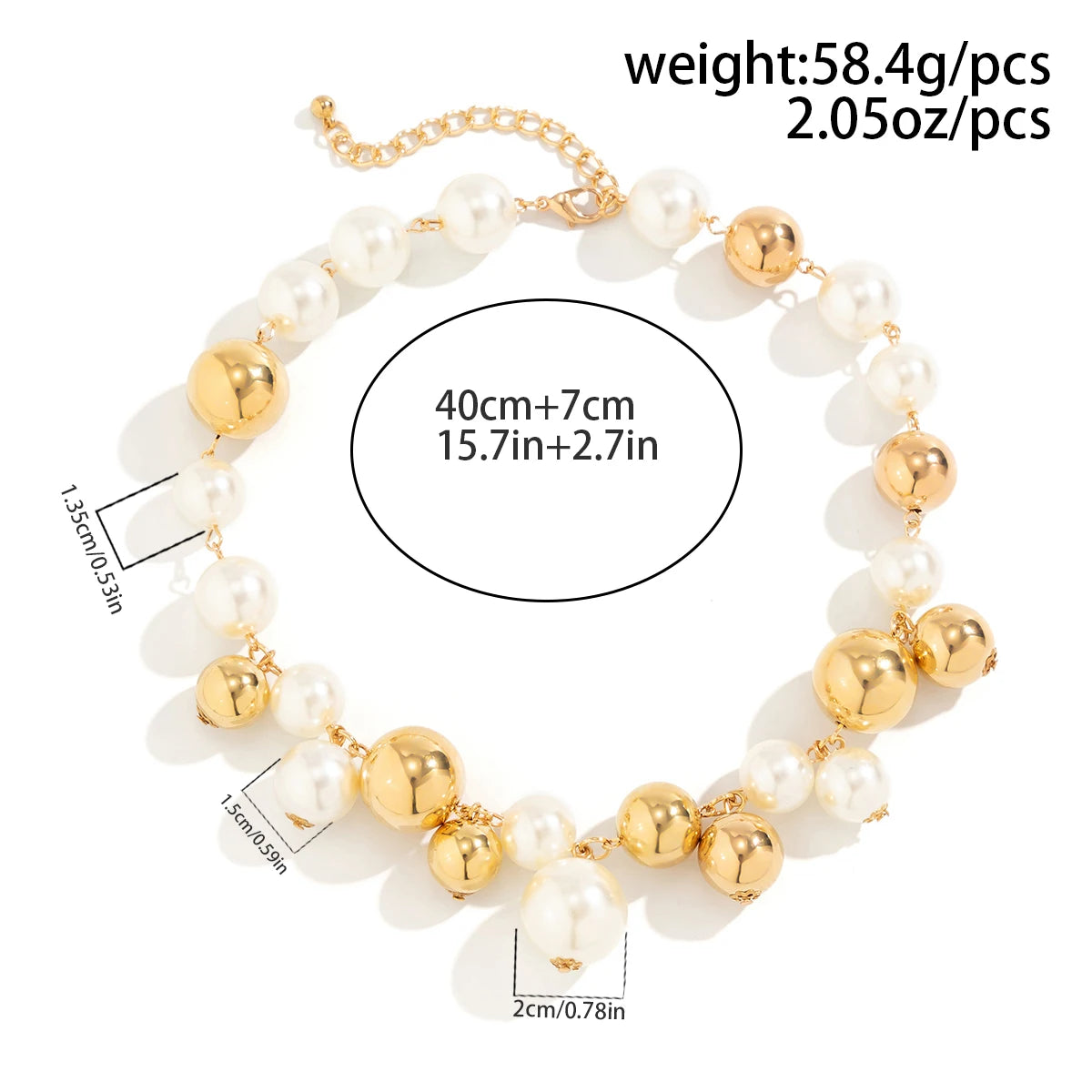 Trendy Imitation Pearl CCB Beaded Necklace for Women Chunky Neck Chain Collar