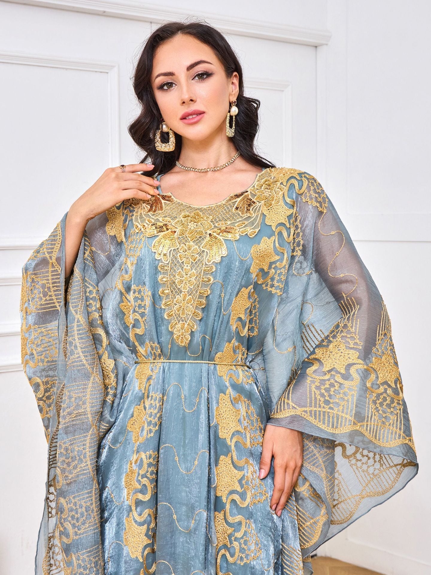 Moroccan Muslim Robe Embroidered Beaded Dinner Two Piece Set Dress