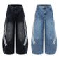 Retro Street Washed Three-Stripe Deconstructed Wide-Leg Jeans